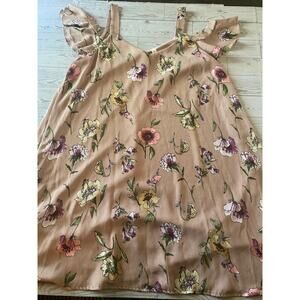 Peppermint USA Floral Cold Shoulder Blouse Tan Pink Yellow Ruffle Top